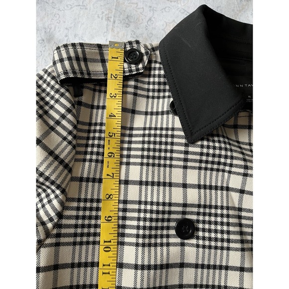 ANN TAYLOR Women's Houndstooth‎ Twill Trend Coat XL Black Beige Pocket Button Up - Picture 6 of 16